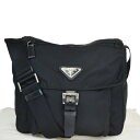 【中古】 中美品 プラダ PRADA ショルダーバッグ ブラック ナイロン レザー 保存袋付き 32MA358