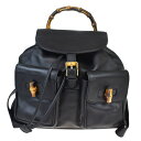 【中古】 中美品 グッチ GUCCI バンブー リュックサック バックパック バッグ ブラック レザー 33MB989