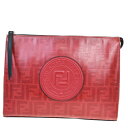 【中古】 中美品 フェンディ FENDI ズッカ クラッチバッグ ポーチ レッド コーティング キャンバス レザー 65MB639
