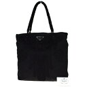 【中古】 中美品 プラダ PRADA ショルダーバッグ ハンド トート 刺繍 ブラック ナイロン レザー 66BP063
