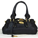 【中古】 美品 クロエ Chloe パディントン ショルダーバッグ ハンド ブラック レザー パドロック 保存袋付き 04MB824