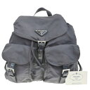 【中古】 プラダ PRADA リュックサック バックパック バッグ グレー ナイロン レザー 01MD713