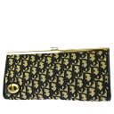 【中古】 クリスチャンディオール Christian Dior トロッター クラッチバッグ がま口 ネイビー キャンバス レザー 67BT171