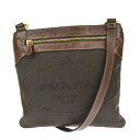 【中古】 美品 プラダ PRADA ショルダーバッグ ブラウン キャンバス レザー 38BT647