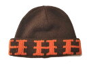 新品同様 エルメス 帽子 ニット帽 ニットキャップ ME オレンジ ブラウン ME 茶色 ニット帽子 Hマーク HERMES メンズ レディース 【中古】