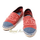 【BrandMax】シャネル/エスパドリーユ/ココマーク/レッド×ブルー/キャンバス/G27627/38サイズ/A品【中古】