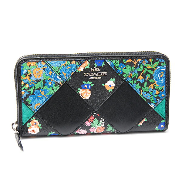 コーチ/COACH/ラウンドファスナー長財布/PVC×カーフ/パッチワーク/花柄/ブラック×マルチカラー/F57650【未使用展示品】
