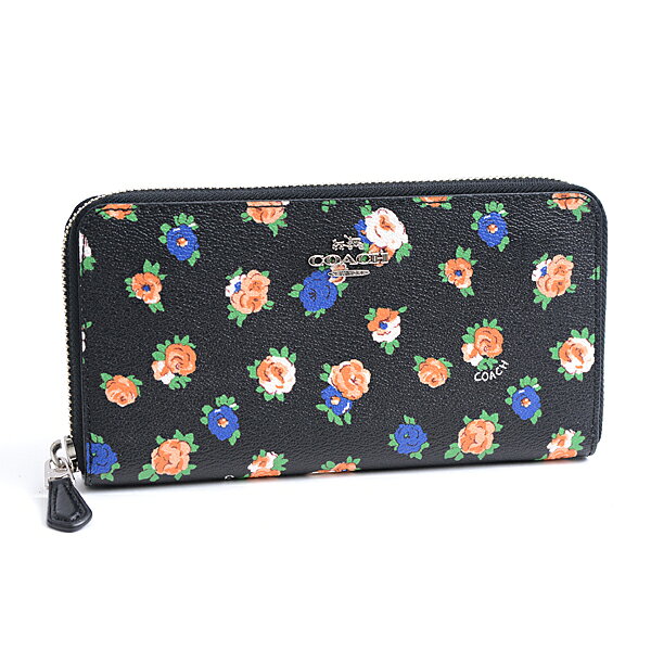 コーチ/COACH/ラウンドファスナー長財布/PVC/花柄 フラワー/ブラック/F57649【未使用展示品】