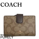 コーチ COACH 財布 折りたたみ財布 レディース アウトレット PVCレザー シグネチャー ミディアム 2つ折り F54023 IMMQ4 カーキ×オックスブラッド コーチ COACH レディース WWW