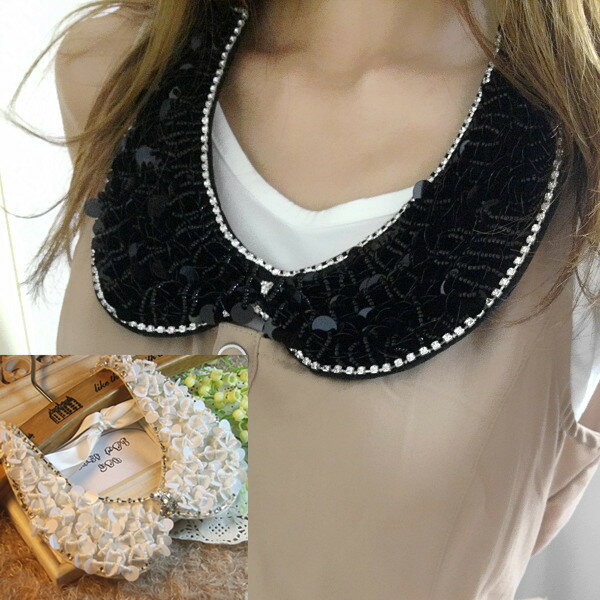 キラキラ 付け襟 /レディース/つけ襟/付け衿/リボン チョーカー ネックレス 結婚式 パーティー フリル襟【メール便可】