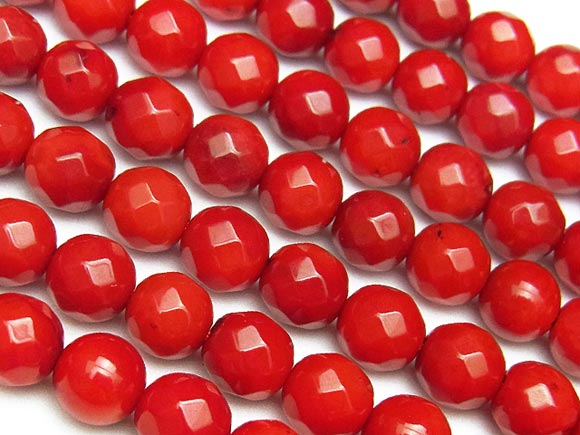 BELLPIERI▼レッドコーラル（赤珊瑚） 64面カット 丸玉 6mm...:auc-colorfulbeads:10018168