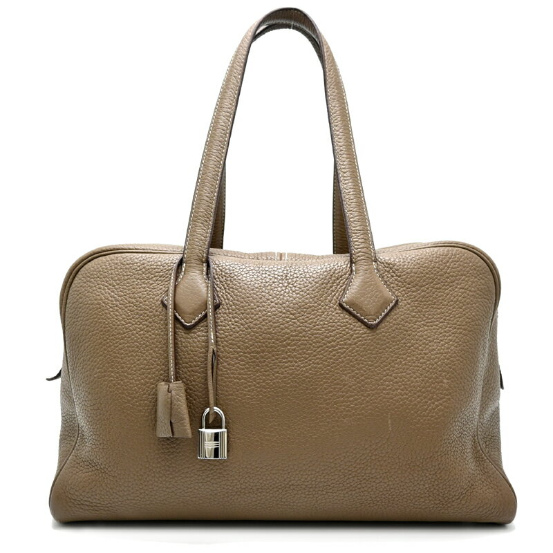 【銀座店】 エルメス ヴィクトリア35 □Q刻印 2013年製 シルバー金具(パラジウム) レディース ボストンバッグ トリヨンクレマンス エトゥープ DH89260【大黒屋質店出品】 【中古】【送料無料】【店頭受取対応商品】
