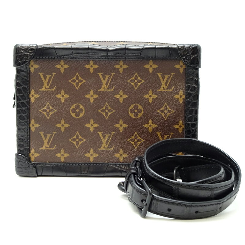 【銀座店】 ルイ・ヴィトン モノグラム+エキゾチック ソフトトランク レディース・メンズ ショルダーバッグ N98255 PVCコーティングキャンバス ブラウン DH90004【大黒屋質店出品】 【中古】【送料無料】【店頭受取対応商品】