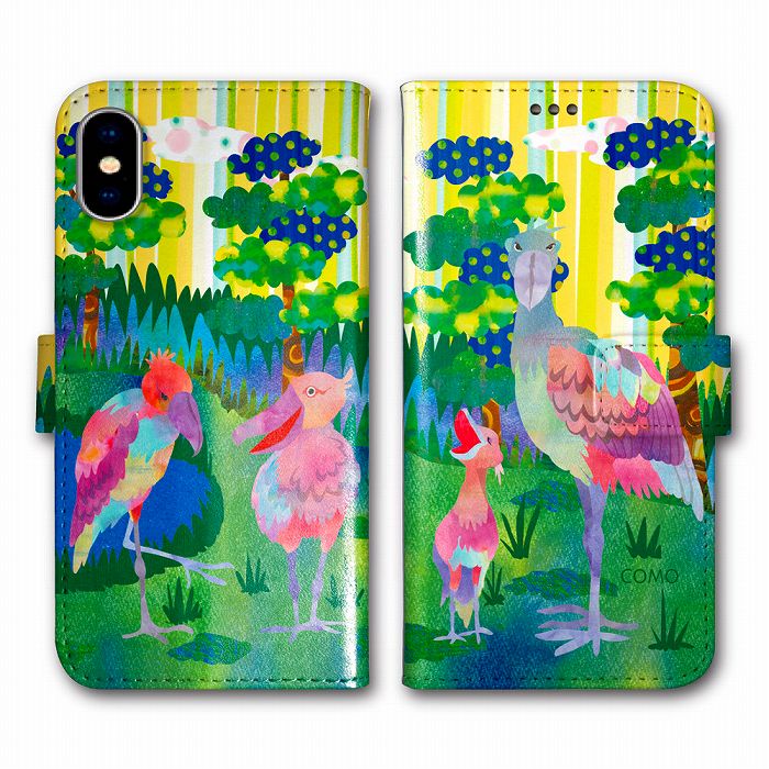 スマホケース 手帳型 Xperia SO-01K iPhoneXR iPhone8 SO-02K SO-01K SO-04J SO-03J レディース ブランド COMO 大人女子 おしゃれ ハシビロコウ ストライプ コラージュ かわいい【newyear_d19】