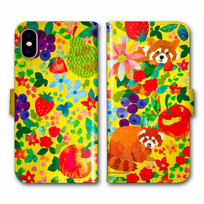 iPhone XR iPhone XS Max iPhone XS スマホケース 手帳型 COMOデザイン iPhone X iPhone8 iPhone8 Plus iPhone7 iPhone7 Plus iPhone6S iPod touch6 レッサーパンダ お花とフルーツいっぱい かわいい コンビニ 後払い 決済 OK ホワイトデー プレゼントに