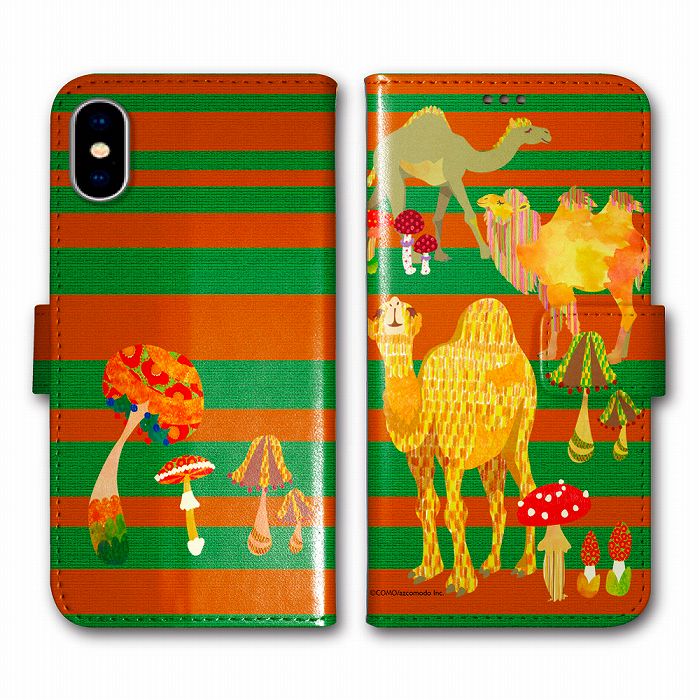 スマホケース 手帳型 COMO iPhone XS Max iPhone XS iPhone XR SO-05K SO-04K SO-03K SH-03K SH-01K SC-03K SC-02K F-04K F-01K SOV38 SOV37 SOV36 SHV42 SHV40 docomo au SoftBank スマホカバー ラクダ キノコ ストライプ コラージュ【ほぼ 全機種対応】