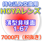 HOYA【セルックス903】薄型非球面1.67レンズ（フレーム持ち込み交換用、1組）注：カラーレンズには対応できません。