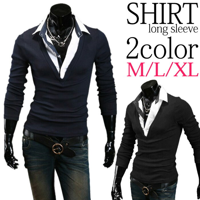 只今、全品ポイント2倍!!17日10時? 在庫処分 一掃 売り尽くし 処分品 現品 限り ポロシャツ メンズ 長袖 キレイめ カットソー 重ね着風 フェイクレイヤード ロンT 送料無料