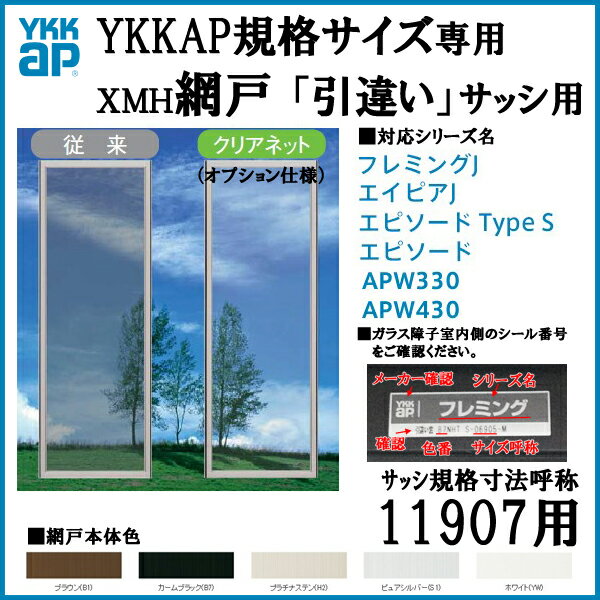 YKKap規格サイズ網戸 引違い窓用 ブラックネット 呼称11907用[虫除け][通風][…...:auc-dream-diy:10130708