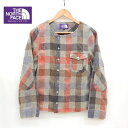 【THE NORTH FACE】 nanamica PURPLE LABEL ザ ノースフェイス ナナミカ パープルレーベル ウール混 ノーカラージャケットサイズS ブロックチェック 【中古】