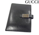 【GUCCI】 グッチ システム手帳カバー レザー ブラック 黒 シルバー金具 ロゴプレート 6穴式 メンズ レディース 男女兼用 イタリア製 RC0269【中古】
