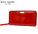 【kate spade】ケイトスペード エナメル ラウンドファスナー 長財布 サイフ レッド 赤 【中古】