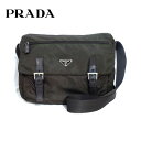 【PRADA】プラダショルダーバッグ 三角ロゴプレート ナイロン ブラウン 茶 斜め掛けショルダー 【中古】
