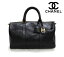 【CHANEL】シャネル ダブルステッチ ボストンバッグ レザー ブラック 黒 ココマーク ゴールド金具 旅行用 F61813【中古】