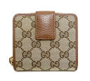 【GUCCI】グッチ GG柄 二つ折り財布 ウォレット コンパクト キャンバス×レザー ベージュ×ブラウン×ゴールド金具 346056 ON3935【極美品】【中古】