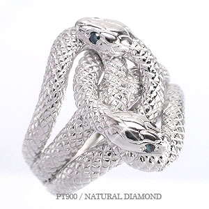 【送料無料】蛇(へび)の指輪 スネークリング プラチナ900 ブルーダイヤモンド 幸運 お守り 縁起 