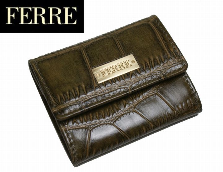 FERRE　　≪フェレ≫コインケース （小銭入れ）　/　91041-624-313カーキーグリーン　　クロコ型押しレザー　【激安60％オフ】