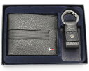 TOMMY HILFIGER ≪トミーヒルフィガー≫ ふたつ折り財布 キーリング セット AM0AM06719 レザー 牛革 ブラック コンパクト財布 スリム 二つ折り財布