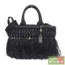 【中古】PRADA プラダ 2WAYハンドバッグ ショルダーバッグ ブラック 黒 ラフィア レディース【質屋】【代引き手数料無料】