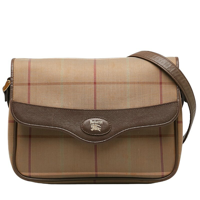 <strong>バーバリー</strong> チェック ショルダー<strong>バッグ</strong> カーキ グリーン ナイロン レザー レディース BURBERRY 【<strong>中古</strong>】