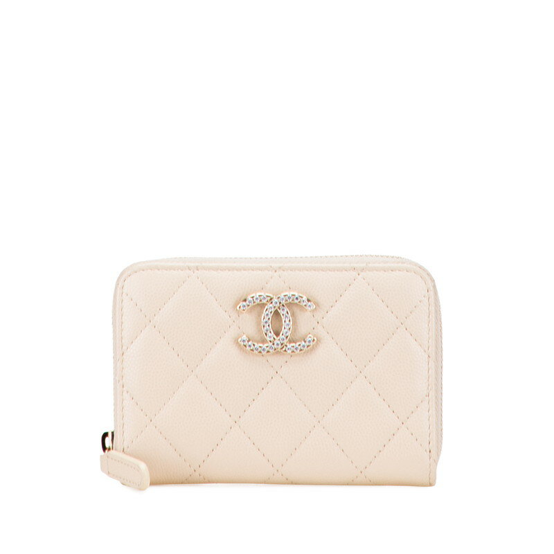 シャネル マトラッセ ココマーク ラインストーン コインケース 小銭入れ ベージュ キャビアスキン レディース CHANEL 【中古】