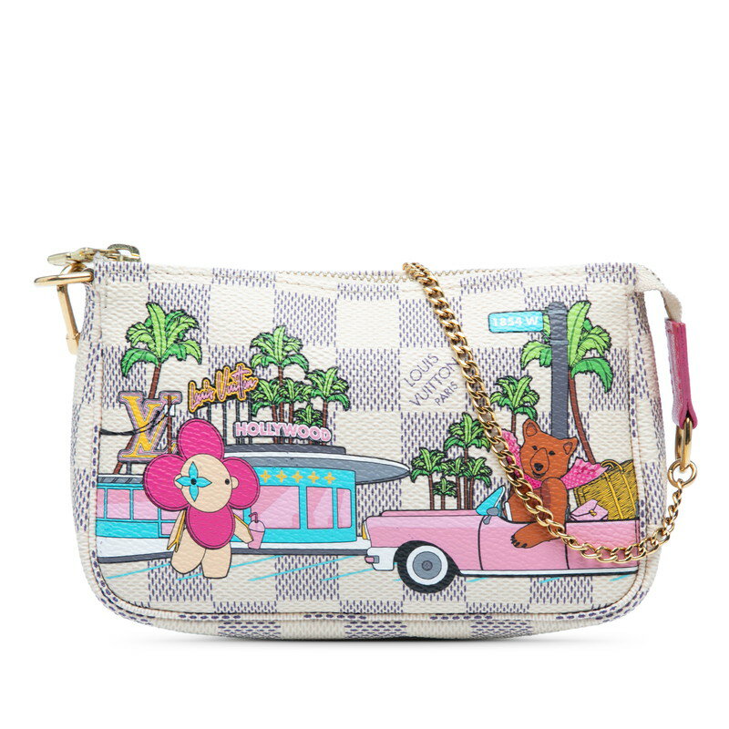 ルイ ヴィトン ダミエ アズール ヴィヴィエンヌ ミニ ポシェット アクセソワール ポーチ ミニハンドバッグ N60487 ホワイト マルチカラー PVC レザー レディース LOUIS VUITTON 【中古】