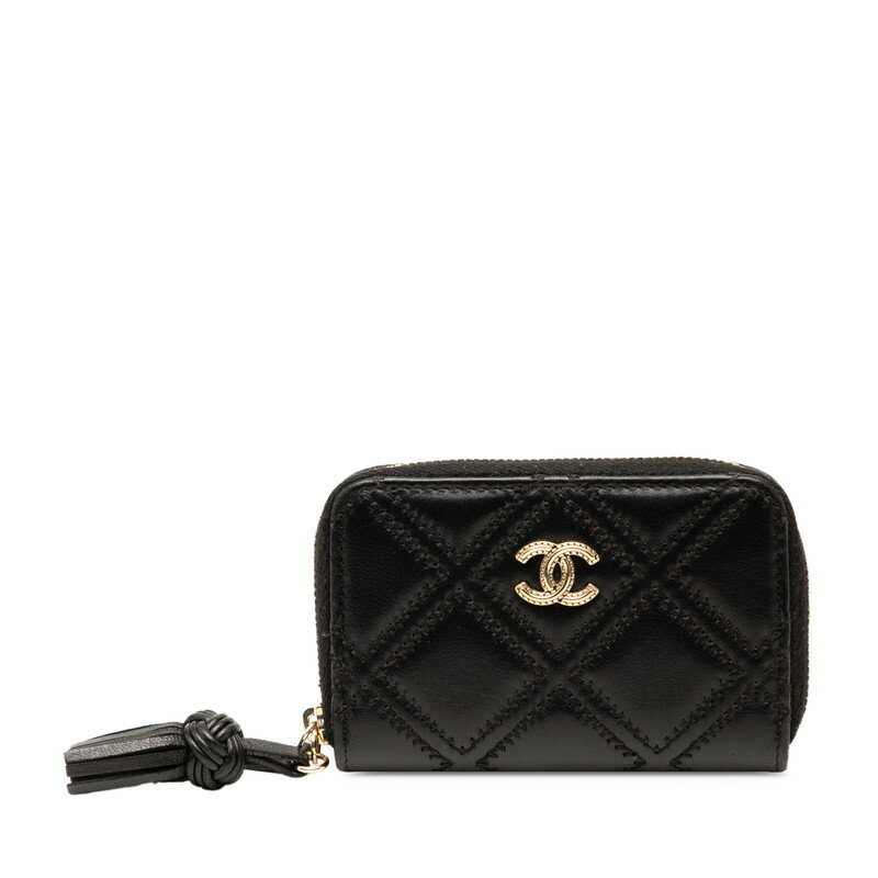 シャネル マトラッセ ココマーク コインケース ブラック ラムスキン レディース CHANEL 【中古】