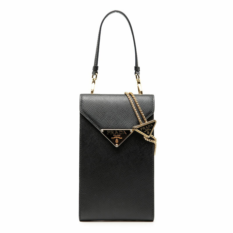 プラダ 三角ロゴプレート チェーン フォンポーチ 1BP050 ブラック サフィアーノレザー レディース PRADA 【中古】