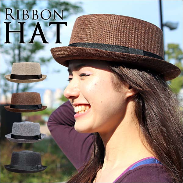 リボンハット　Ribbon Hat　HAT　帽子　カンカン帽 男女兼用で楽しめるHAT　メ…...:auc-global-ma:10001708