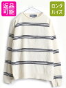 90s ■ POLO ポロ ラルフローレン ロールネック ボーダー ラム ウール 長袖 ニット セーター ( メンズ 男性 L ) 古着 プルオーバー 2トーン| 中古 RALPH LAUREN ニットセーター ウールニット 長袖ニット 長袖セーター ナチュラル 生成り 紺 ネイビー ラルフ 90年代 オールド