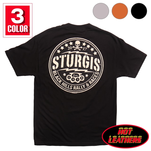 【送料無料！】日本未発売! セール価格! ホットレザー [Sturgis Motorcycle Rally] 公認 Official 2017モデル Men's Circle Logo Short Sleeve T-Shirt メンズ 半袖 Tシャツ! 3カラー スカル Skull 米国直輸入! ハーレーの祭典「スタージス」77周年記念!