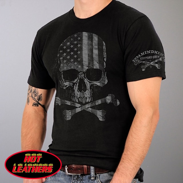 【送料無料！】日本未発売! セール価格! ホットレザー [Faded Skull Flag Military Men's T-Shirt] フェイデッド・スカル・フラッグ・ミリタリー・メンズ・Tシャツ! 半袖 半袖シャツ! 米国 HOTLEATHERS 直輸入! ブラック 黒 英字 プリントT