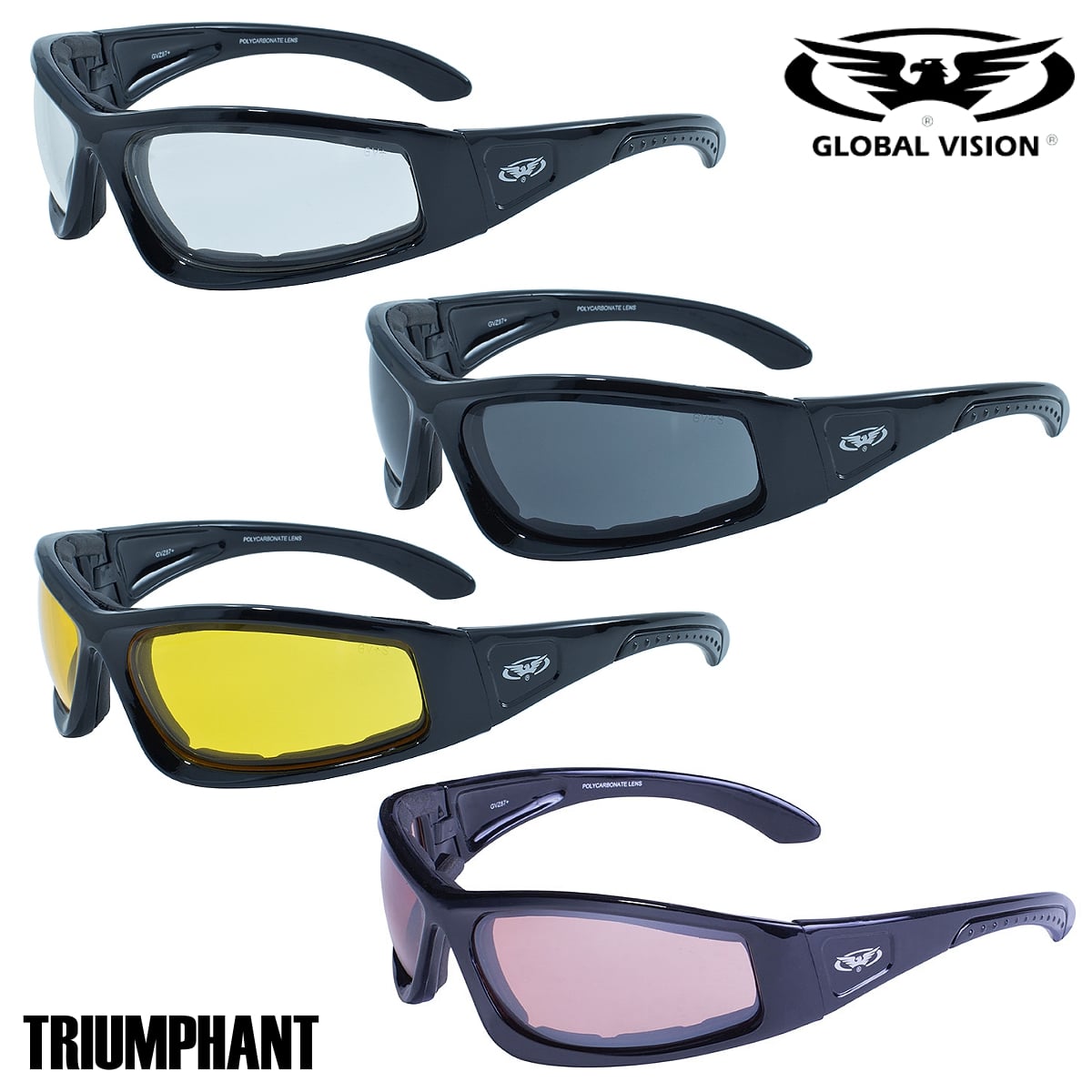 GLOBAL VISION oCN TOX S[O Triumphant Sunglass čA! YJ[S4F! ubNt[ IׂcȂ! O[orW gCAt@g ANSI Z87.1 KiK UV400 Uh~H ώC Motorcycle Safety Sunglasses