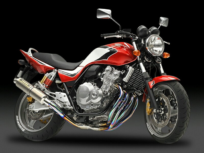 CB400SB Revo(08-13)、CB400SF Revo(08-13)、CB400SF(14)、CB400SB(14) ヨシムラ 機械曲げチタンサイクロン チタンブルーカバー マフラー (品番 110-458-8280b )