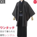 宅配レンタル着物セット「XLサイズ」黒グレー(春秋冬用／男物メンズ袷紬)【返却送料無料】