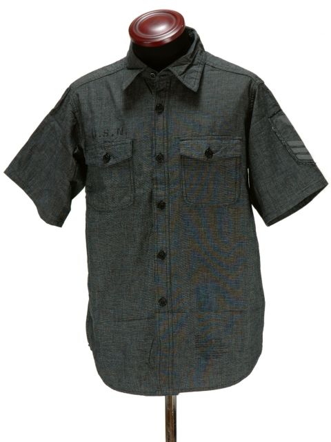 アメリカ海軍ファティーグシャツ/半袖/ブラック GI ミリタリー
