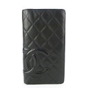【CHANEL シャネル】良品 カンボンライン 2つ折り財布 ココマーク 黒×黒 【中古】