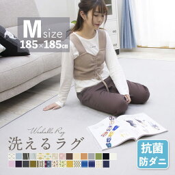 マラソンSALE！【抗菌・防ダニ】 ラグ 洗える 185×185 ラグマット 滑り止め付 西海岸 絨毯 マット 北欧 <strong>カーペット</strong> <strong>2畳</strong> ホット<strong>カーペット</strong>対応 おしゃれ 長方形 四角 ウォッシャブル 洗えるラグ 春 夏 リビング