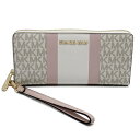 ◆マイケルコース Michael Kors◆ 財布/ラウンドファスナー長サイフ/PVC×レザー/リストレット/ベージュ×白×ピンク 【SA5942】【税込価格】【質屋出店】【中古】【あす楽対応】