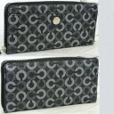 【中古】本物抜群に綺麗コーチ女性用黒xグレーラウンドファスナー長財布 サイズW19,5H10D2,5cm ○C13-72